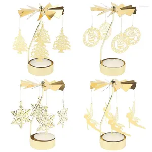 Candlers Gold Rotating Candlestick Holder Christmas Carrousel Tea Light Party Decoration Accessoires pour la maison