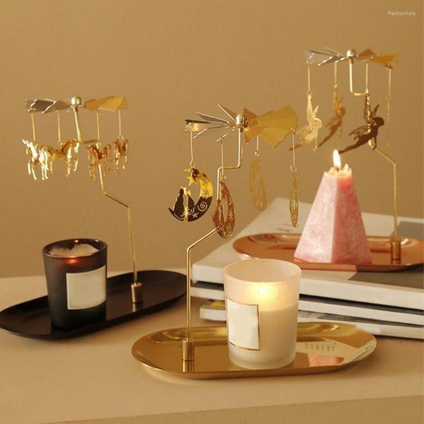 Partes de velas Gold Wedding Party Metal Grewight Candlestick Spinning Soporte Rotación