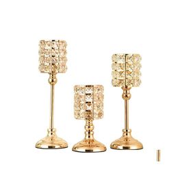 Portavelas Portavelas de cristal dorado Creativo Metal Vertical Candelabro Boda Navidad Vacaciones Candelabro Decoración del hogar Ornam Dh1Gk