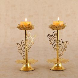 Bougeoirs Lotus doré chandelier Ghee porte-lampe pour le beurre de bouddha bouddhiste Festival décor 2 pièces LA280