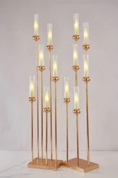 Candelabros Golden Reed Lights Accesorios de boda Fiesta de Navidad Decoración del hogar Candelabro electrónico alto