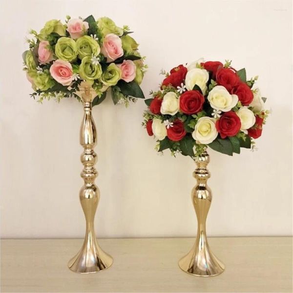 Candillas Soportes Golden Silver Metal Candlestick Flower Store Table Centerpiece Event Rack Road Decoración de bodas