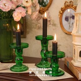 Candlers en verre vert candélabre coréen table de salle à manger vintage Holder vertical décor européen décoration de décoration