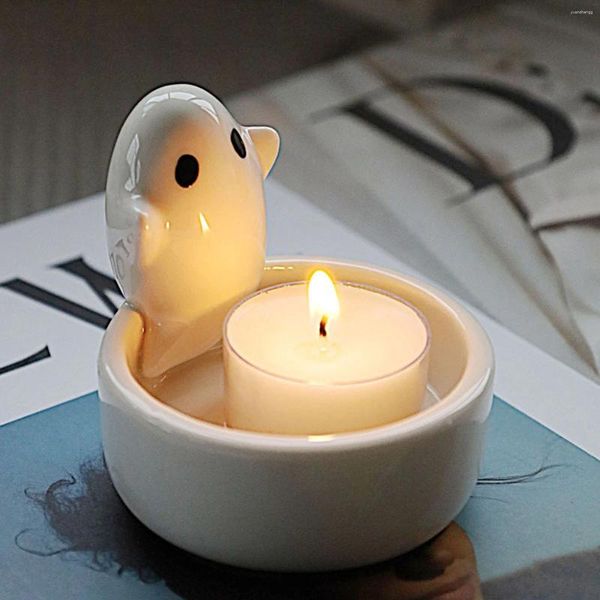 Bandlers Halloween Creative Ceramic Ghost Shape Cartoon Cartoon Candlestick Decoration Holder Table Party