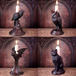 Kaarsenhouders Halloween Gothic Crow Owl Bat kandelaarde bureau ornamenten hars kaarsenhouder dierenstandbeeld beeldjes Noordse kamer huisdecoratie 230817
