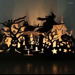 Kaarsenhouders Halloween Holder Ghost Pumpkin Witch Silhouette Haunted House Decoration Candlestick