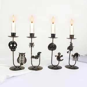 Candlers Halloween Vintage Holder Whited Iron Retro Home Decoration Creative Witch Ghost Bat Bandlelight Stand Nordic