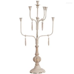 Candelabros Centros de mesa rústicos de metal blanco hechos a mano