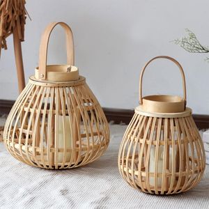 Bougeoirs suspendus lanterne bambou tissé chandelier décoratif bougeoir maison ornement Portable naturel