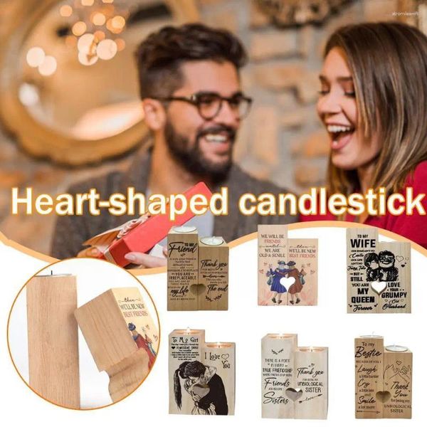 Partes de velas en forma de corazón Candele de madera personalizada Candelen Candlestick Custom para esposa Aniversario Anniversary Birthday Gift Decoratio D7M3