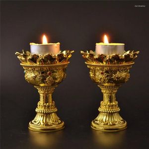 Candle Holders High Foot Ally Ally Metal Lotus Candld Boeddhistische Decoraties Verplated ambachten Tweedelige set