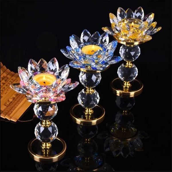 Bougeoirs Haut pilier cristal Lotus chandelier porte-lampe à beurre décoration intérieure utilisé pour les lampes de bouddha prières ustensiles de bouddha YQ240116