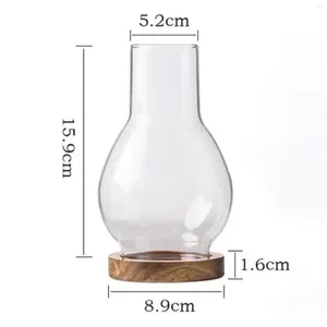 Kandelaars Houder Helder Glazen Deksel Houten Basis Olie Lampenkap Transparant 8,9x15,9cm