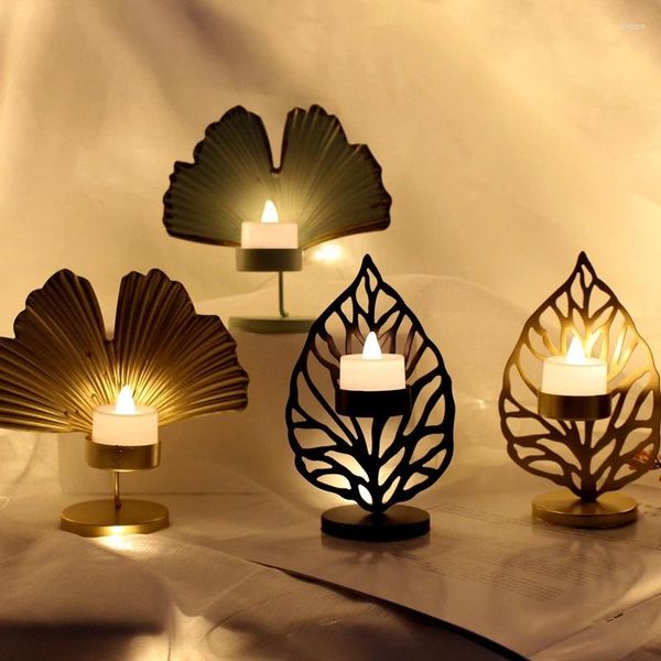 Candelabros con forma de hoja, adornos de escritorio para cena con velas, decoraciones de ambiente de fiesta, fáciles de usar