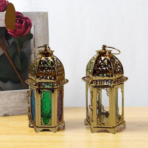 Portavelas con anillo colgante ahuecado, arte del hierro Vintage, diseño de Castillo Retro, soporte para velas, adorno artesanal para dormitorio y hogar