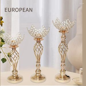 Kandelaars Hollow Gold Metal Crystals Wedding Tafel Centerpieces El Candlestick Home Vase Candelabra Decoratie