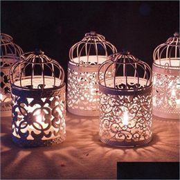 Bougeoirs Creux Titulaire En Métal Blanc Photophore Chandelier Fleur Motif Birdcage Noël Fée Fête De Mariage Drop Delivery Ho Dhyk6