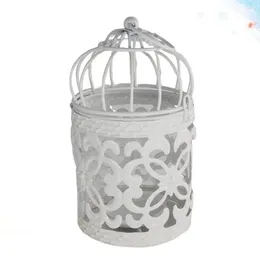 Bougeoirs Style Creux Pratique Décoration De Bureau Utiliser Outil Dentelle Métal Cage À Oiseaux Chandelier Blanc