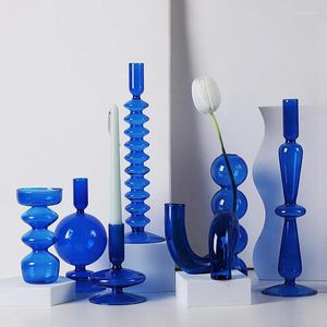 Kaarsenhouders huisbenodigdheden decoratie meubels moderne blauw glas kandelaar transparante hydrocultuur desktop decorhouder ambachten