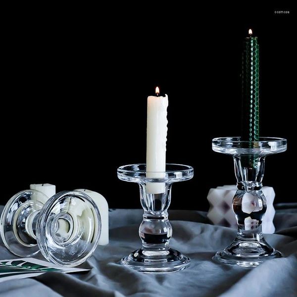 Candlers Ins French Roman Column Glass Bandlestick Ornements Simple Romantic Home Decoration Desktop Cafe Accessoires