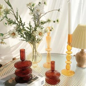 Candle Holders Ins Style Candlestick Noordse Franse Retro transparant glas ornament huishouden Creative Flower Arrangement