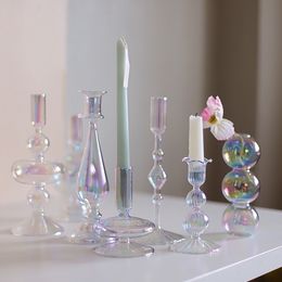 Kaarsenhouders iriserend glas thuisdecor Noordse regenboog vaas bloemtafel woonkamer decoratie stick voor bruiloft 230403