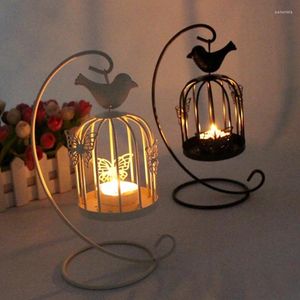 Bougeoirs Fer Art Holder cage à l'oiseau cage vintage Lanterne à chandelles suspendues pour décoration de maison (noir blanc)