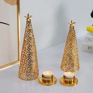 Kandelaars Iron Metal Metal Christmas Tree Candlestick European Style Hollow Tealight Holder Gold Desktop