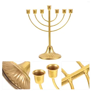 Candlers Holder juif Hanukkah Menorah 7 branche traditionnelle candélabre rétro décortick stand en métal