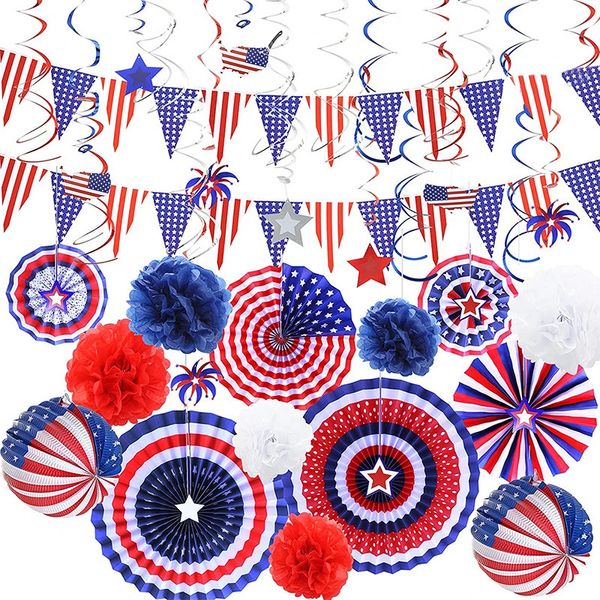 Bougeoirs 4 juillet fête patriotique fanion bannière ensemble USA jour de l'indépendance tenant drapeau suspendu papier fan fête décoration fournitures cadeaux 231207