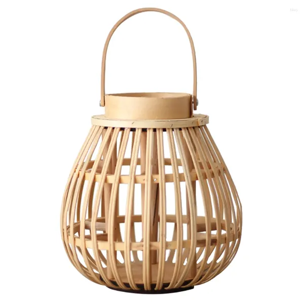 Bandlers lanternholder rotin pendant tissé suspendu lanternes en osier cage rustique décorative chandelle ferme.