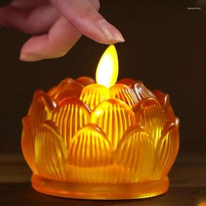 Candlers a mené réutilisable Bouddha Lotus Lamp Electric Momeding Fortune Decoration Home Bouddhist Votive Votive sans batterie