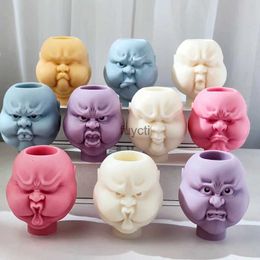 Bougeoirs Style de vie masque facial chandelier moule en Silicone drôle Expression bougeoir ciment décoration de table maison artistique Conc YQ240116