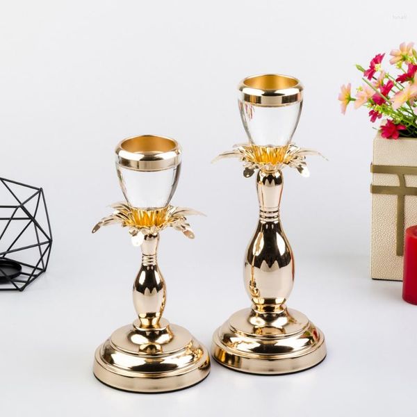 Candelabros ligeros de lujo, soporte dorado galvanoplastia, hogar, sala de estar, porche, mesa de comedor, decoración, taza de acrílico transparente