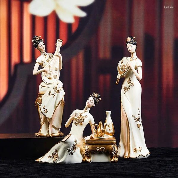 Candelabros ligeros de lujo de alto grado para damas, figuras antiguas, adornos artísticos de estilo chino, muebles Retro, artesanías