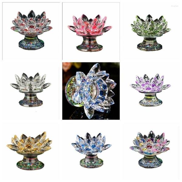 Bougeoirs Fleur de Lotus Quartz Cristal Pureté Multicolore Grands Pieds Figurines Bougeoir Souvenir