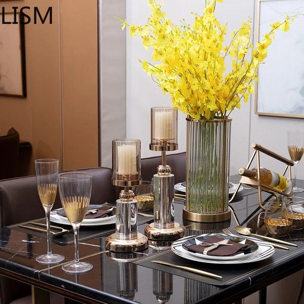 Candalos de lujo Cristal Modern Mesa Mesa Central de bodas Candlestick Candelabra Romantic Gold Decoración del hogar 2024