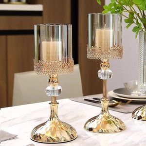 Candelas de lujo adornos de velas europeas de metal para bodas cena de velas restaurante decoración del hogar cristal