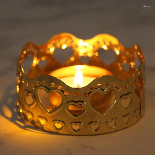 Titulares de velas Luxury Retro Gold Hollow Hollow Portero de hierro forjado Partido para la sala de estar de la sala de estar Decoración de la boda P15F