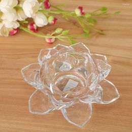 Candle Holders MagiDeal Buddhist Crystal Glass Lotus Tea Light Flower Holder Clear