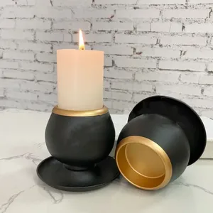 Kandelhouders mat zwart set van 2 - metaal voor pilaar kaarsen tafel