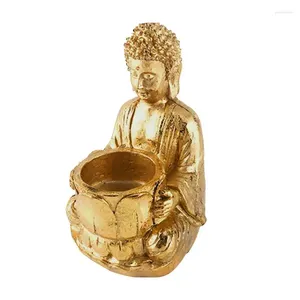 Titulares de velas Meditando Buda Buda Tallador de gran Candilla Candelera Figura votiva La estatua Zen lideró la luz del té para el patio trasero