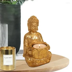 Kandelaars Mediteerden Boeddha Tealight Holder Resin Candlestick Votief Duurzaam Zen Statue for Living Room Backyard Patio Garden