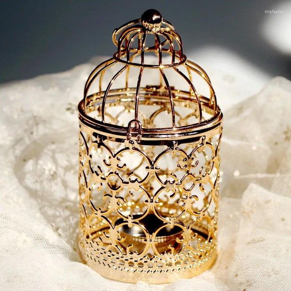 Soportes de velas Metal Bird Cage Hanging Holder Golden and Silver Marruecos Marruecos Vintage Linternas pequeñas para velas Decoración de bodas en el hogar