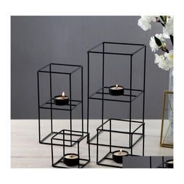 Bougeoirs Bougeoir en métal Creative European Home Decor Accessoires de décoration géométriques Square Candeleros Para Velas A Drop Dhwns