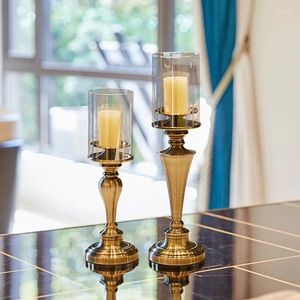 Kandelaars metaal kandelaar hoge glazen houder retro Europese stijl bruiloftdecoratie ambachten centerpieces tafels huis decore
