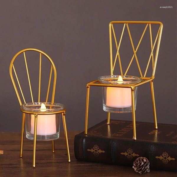 Soportes de velas Artesanías de metal silla Soporte de forma de candelabro decoración de escritorio para la sala de estar del hogar decoración de la mesa de la luz