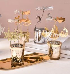 Bandlers en métal dendritique argenté or chandelier rotation rotation rotation romantique Spinning Carrousel Tea Light Christmas Ornement