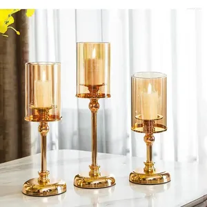 Kaarsenhouders metalen glazen houder hoge voeten gouden tafel kandelaar moderne huizendecoratie trouwtafel