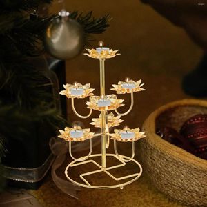 Bougeoirs en métal Lotus, lampe Ghee, décoration de Table de salle à manger, chandelier créatif en forme de Diwali, bougeoir bouddhiste